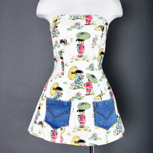 Vintage Chinese Cartoon Print Strapless Corset Top